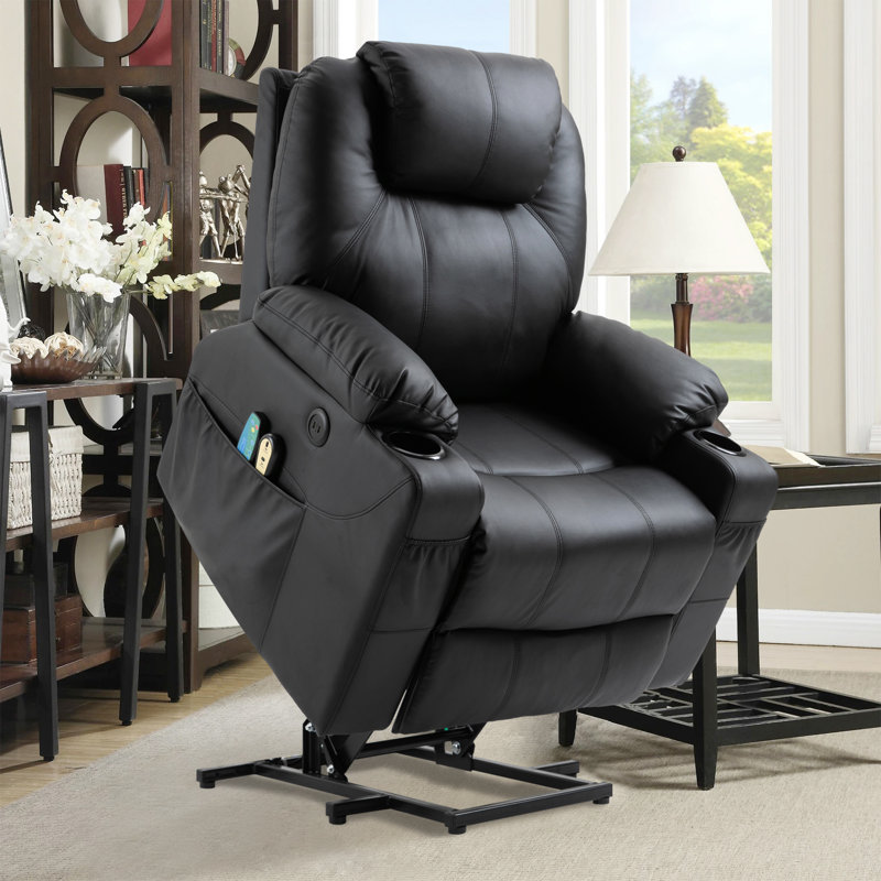 Faux Leather Lift Assist Power Recliner Black